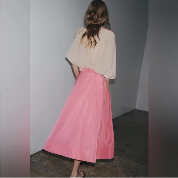 NWT Zara Woman ZW COLLECTION MIDI SKIRT Pink Size S Small - Picture 4 of 10